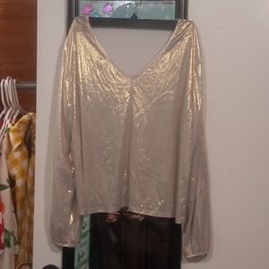 🧁B2G1🧁 SHEIN Solid V-Neck Metallic Blouse